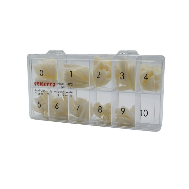 Stiletto Nail Tips Box - Natural - Long/Wide