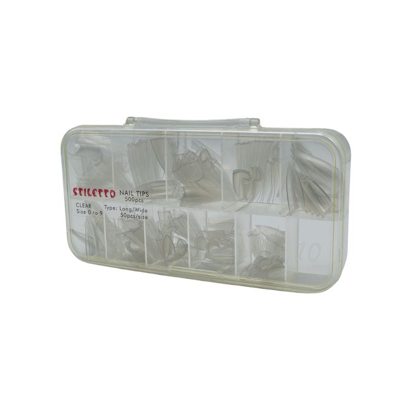 Stiletto Nail Tips Box - Clear- Long